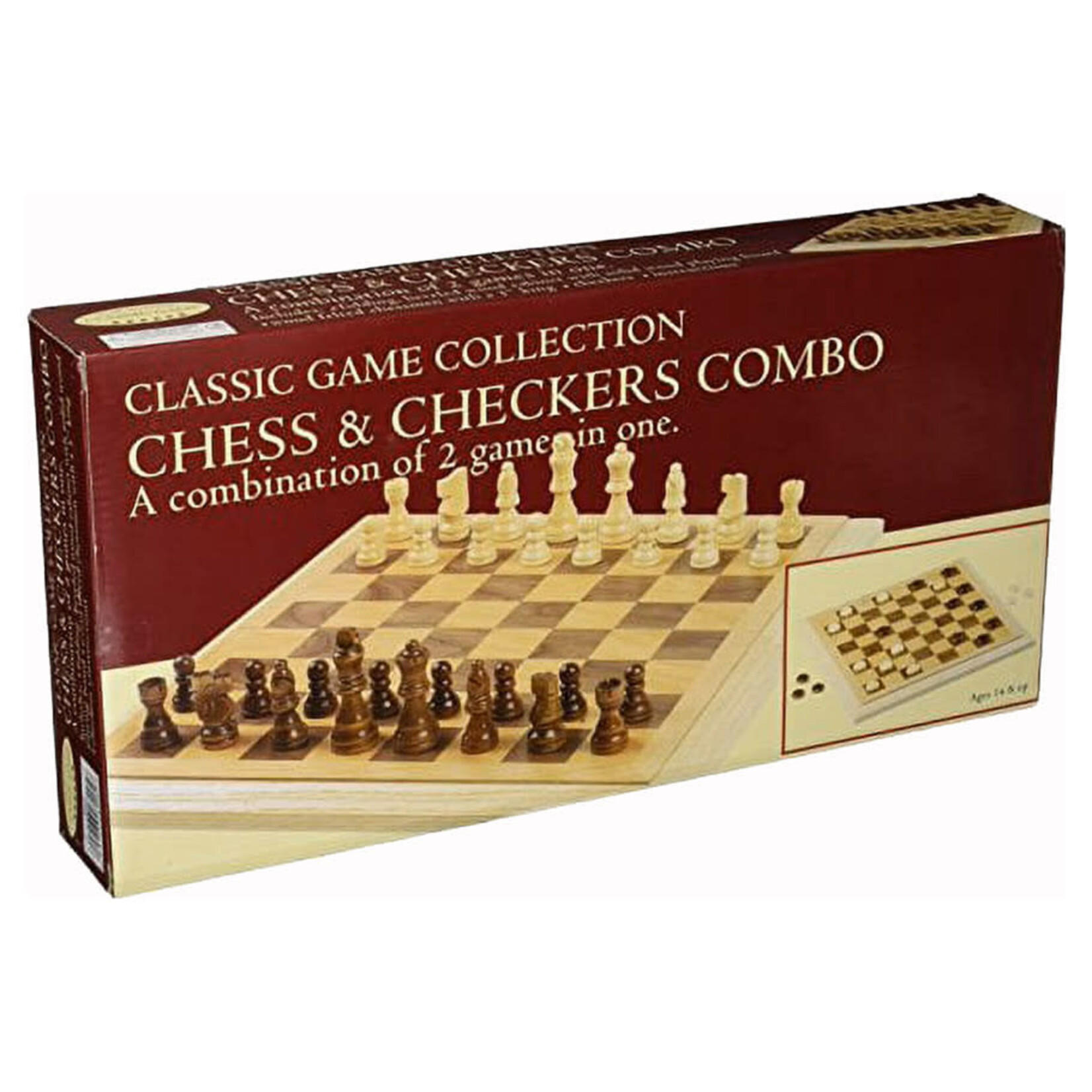 John Hansen Company Chess/Checkers: 16 in Folding Wood Set