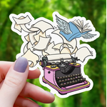 Mimic Gaming Co Sticker: Typewriter Flying Books - 3"