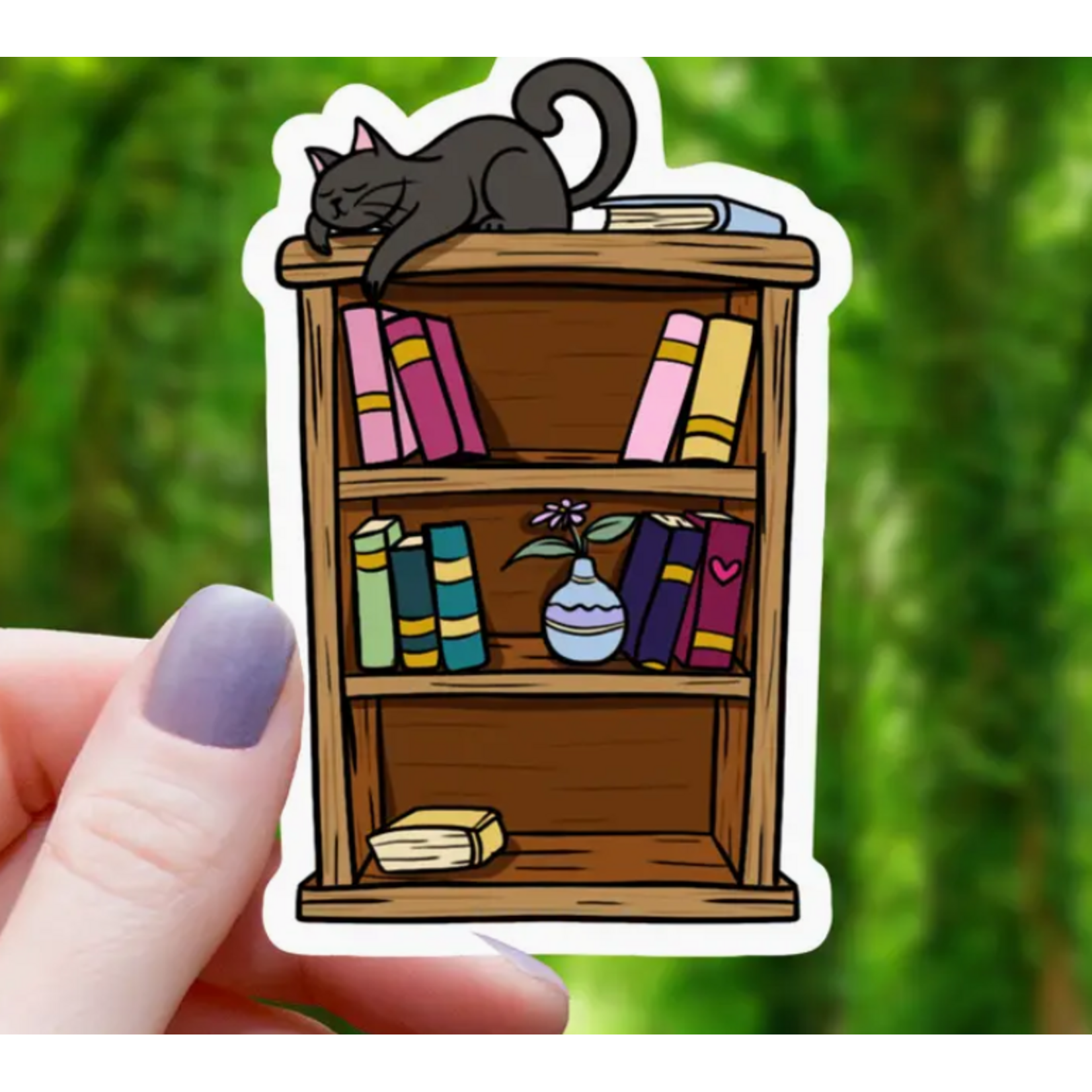 Mimic Gaming Co Sticker: Cat Sleeping on Bookshelf - 3"