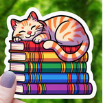 Mimic Gaming Co Sticker: Tabi Cat On Pile of Books - 3"