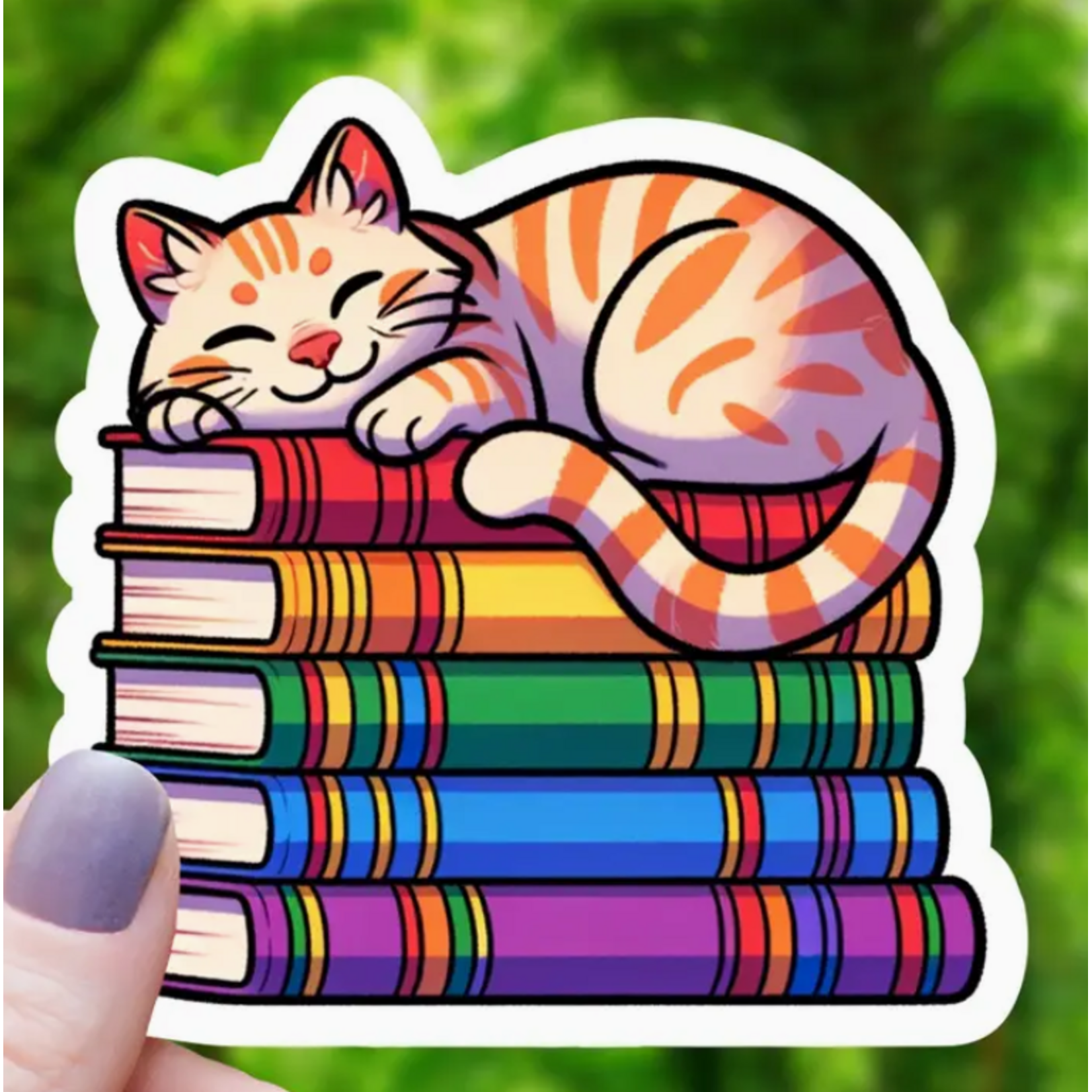 Mimic Gaming Co Sticker: Tabi Cat On Pile of Books - 3"