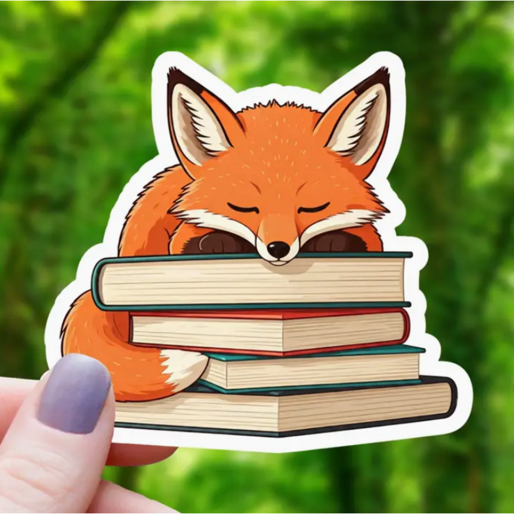 Mimic Gaming Co Sticker: Fox Sleeping on Pile of Books - 3"