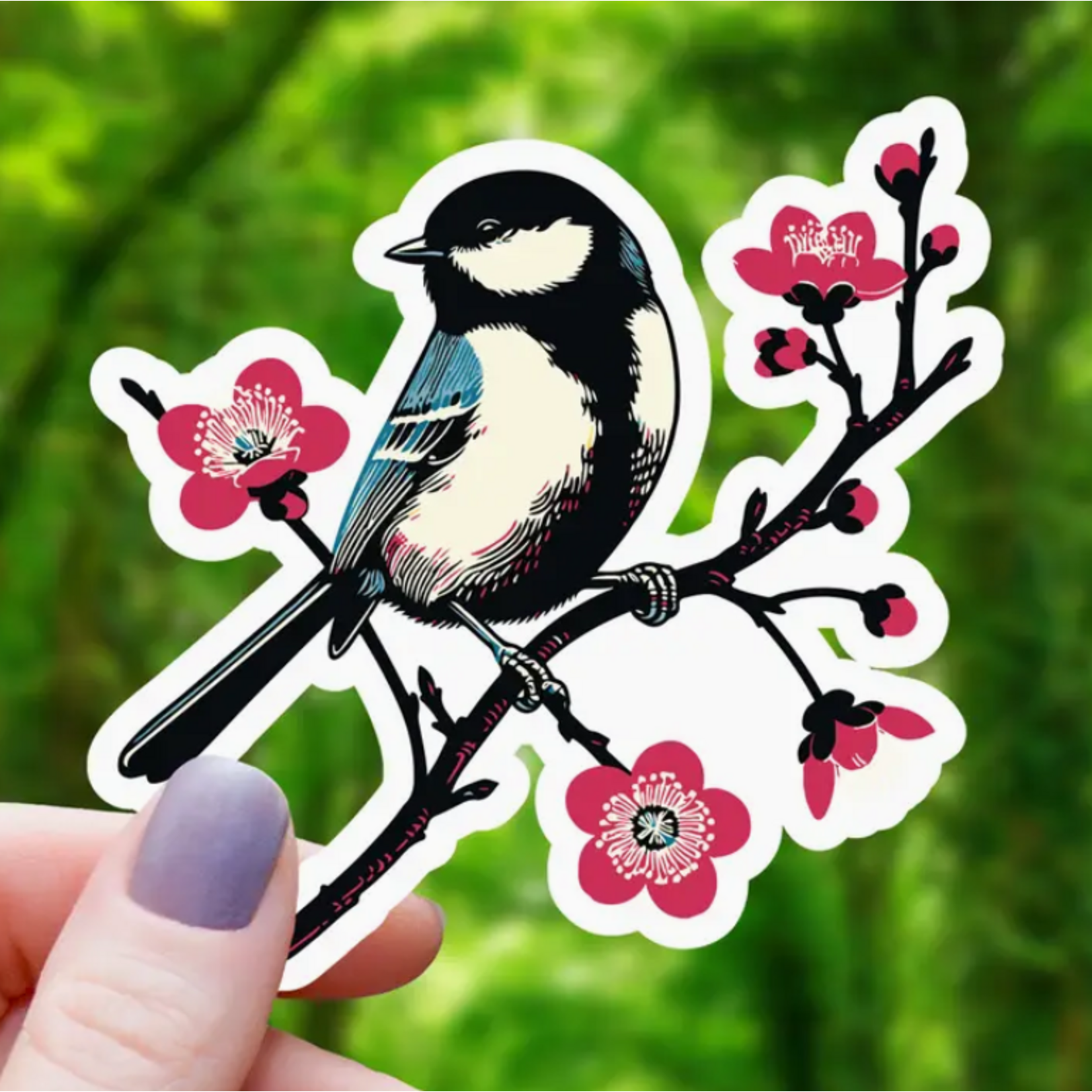 Mimic Gaming Co Sticker: Chickadee Bird On Floral Branch - 3"