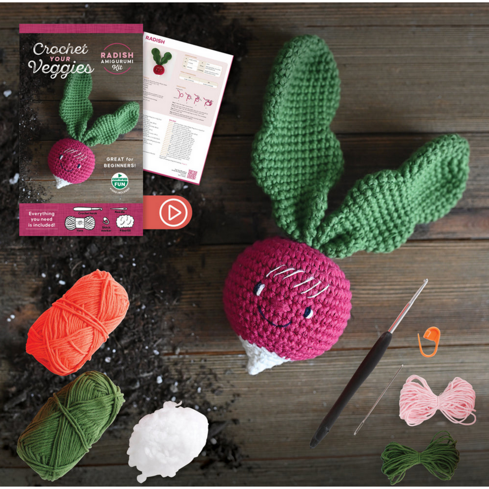 Schiffer Publishing Crochet Your Veggies Amigurumi Kit Radish