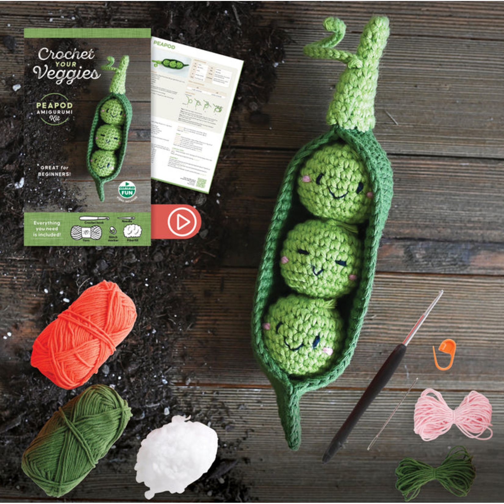 Schiffer Publishing Crochet Your Veggies Amigurumi Kit Peapod