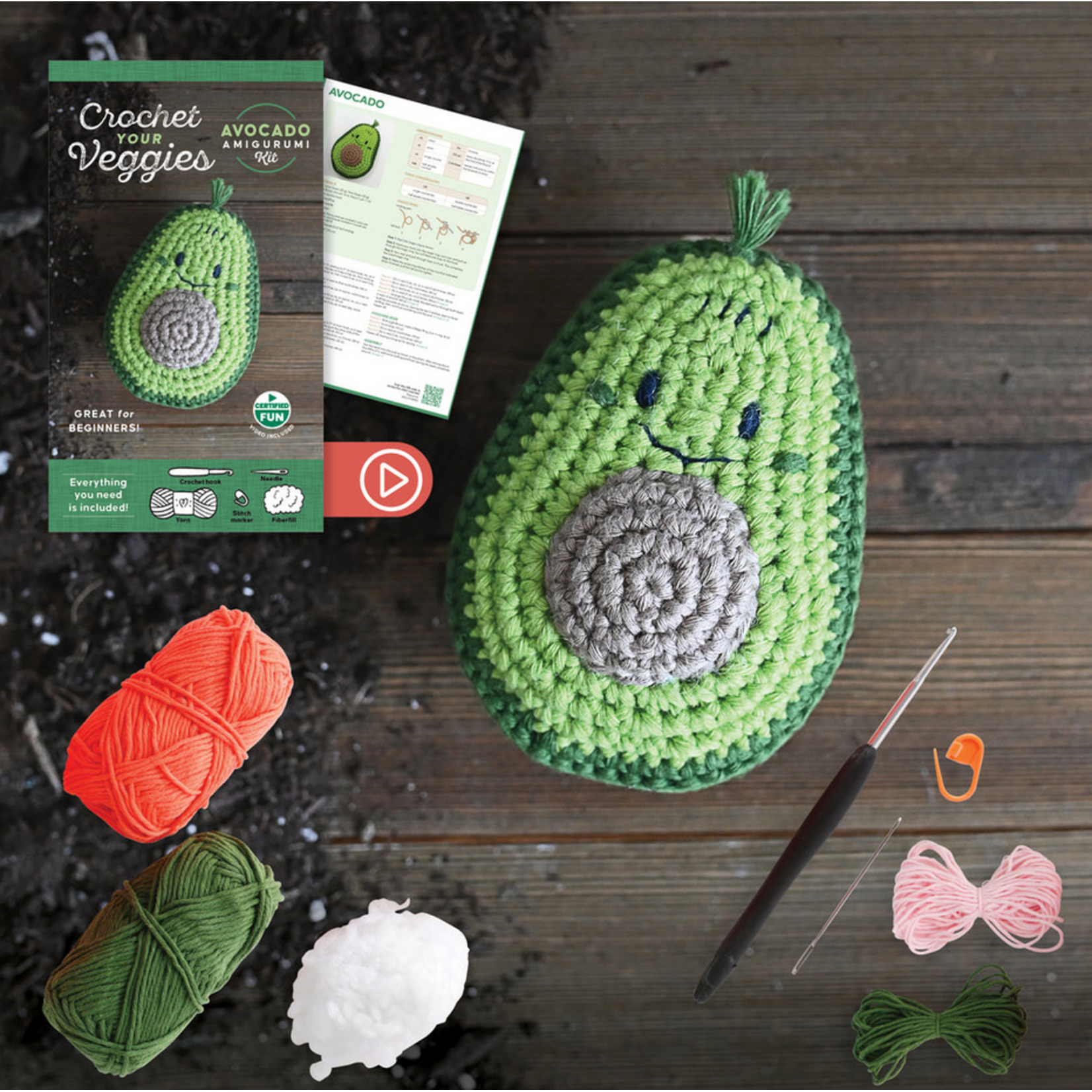 Schiffer Publishing Crochet Your Veggies Amigurumi Kit Avocado