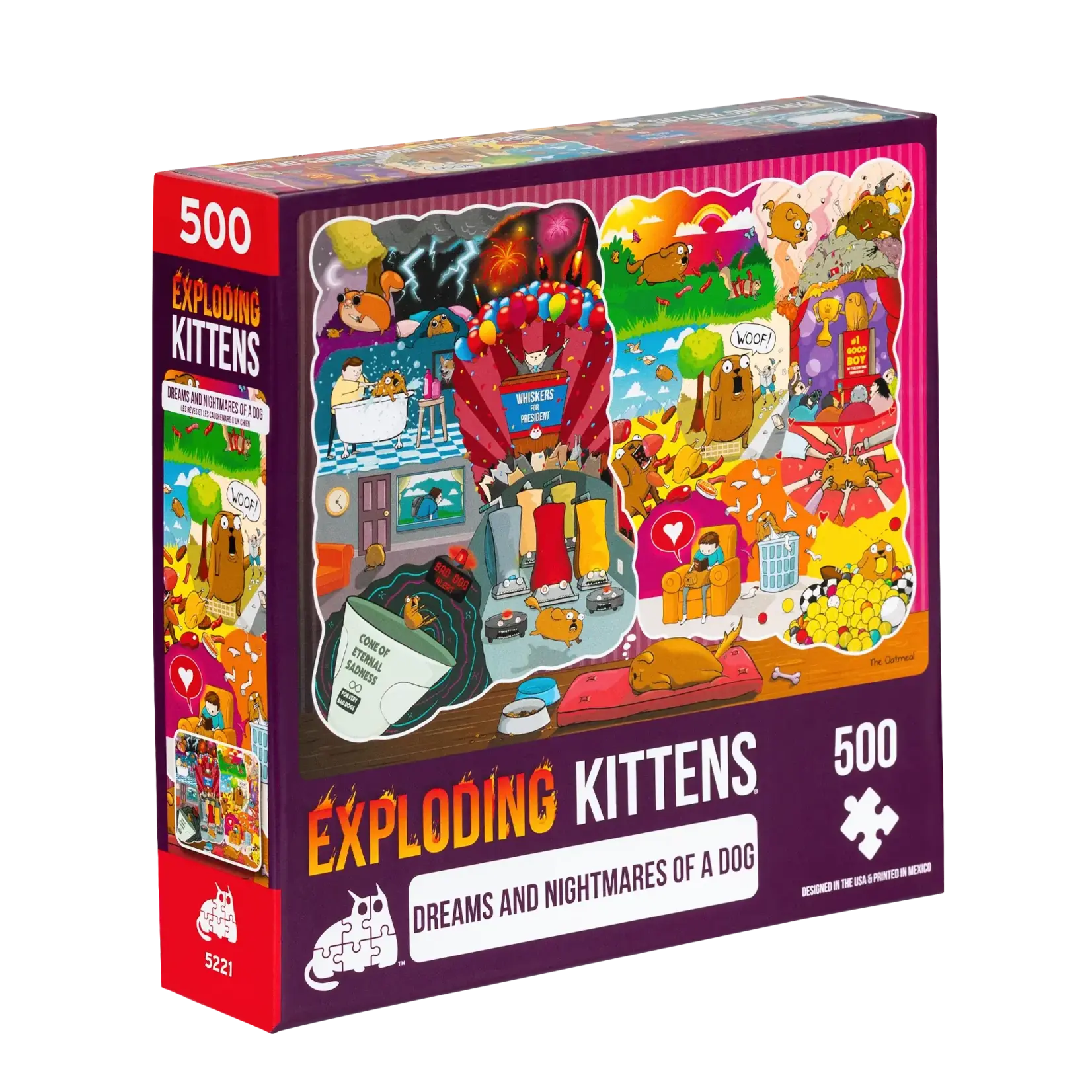 #10566 Exploding Kittens: Dreams and Nightmares of a Dog 500 Piece Puzzle Dragon Cache Used Game