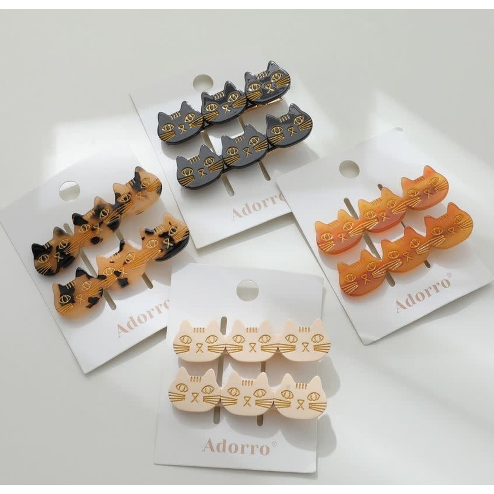 Adorro Barrette - Zoe Triple Cat Hair Clip (Set of 2)