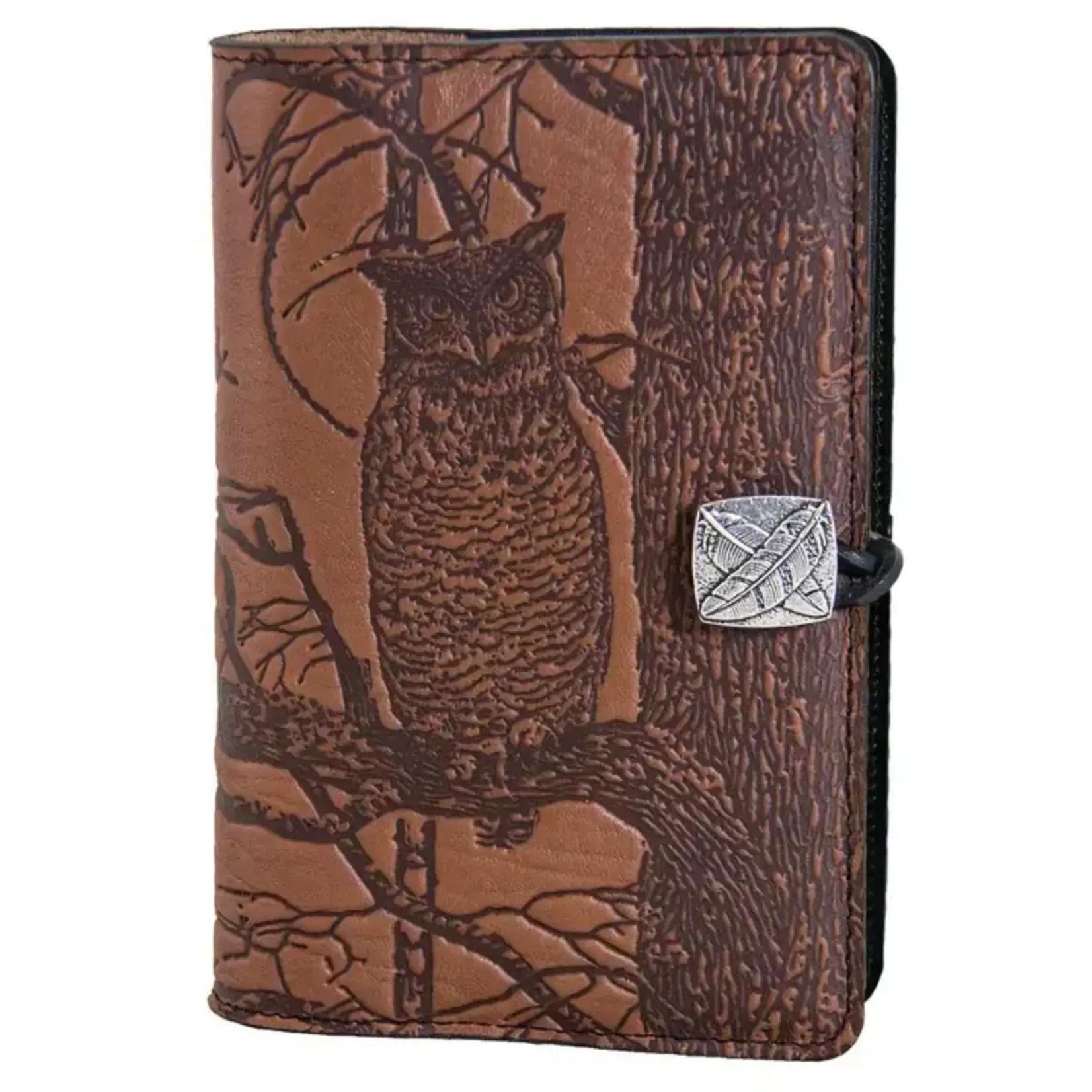 Oberon Design Refillable Leather Journal - Horned Owl - Saddle - 5x7
