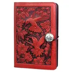 Oberon Design Refillable Leather Journal - Hummingbirds - Red - 5x7