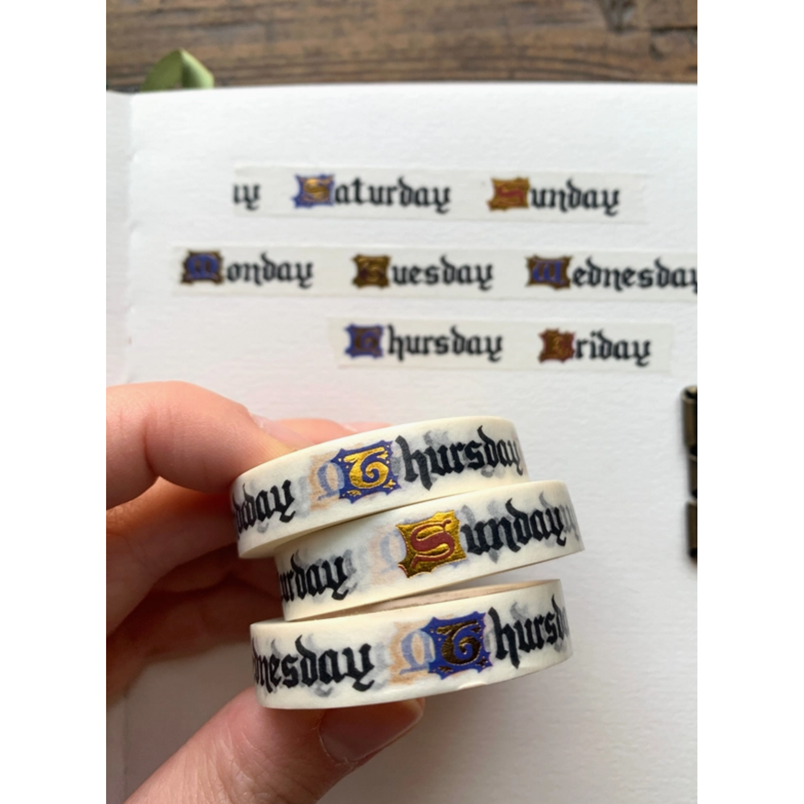 The Creeping Moon Washi Tape - Days of the Week - Illuminated Manuscript - 10 mm