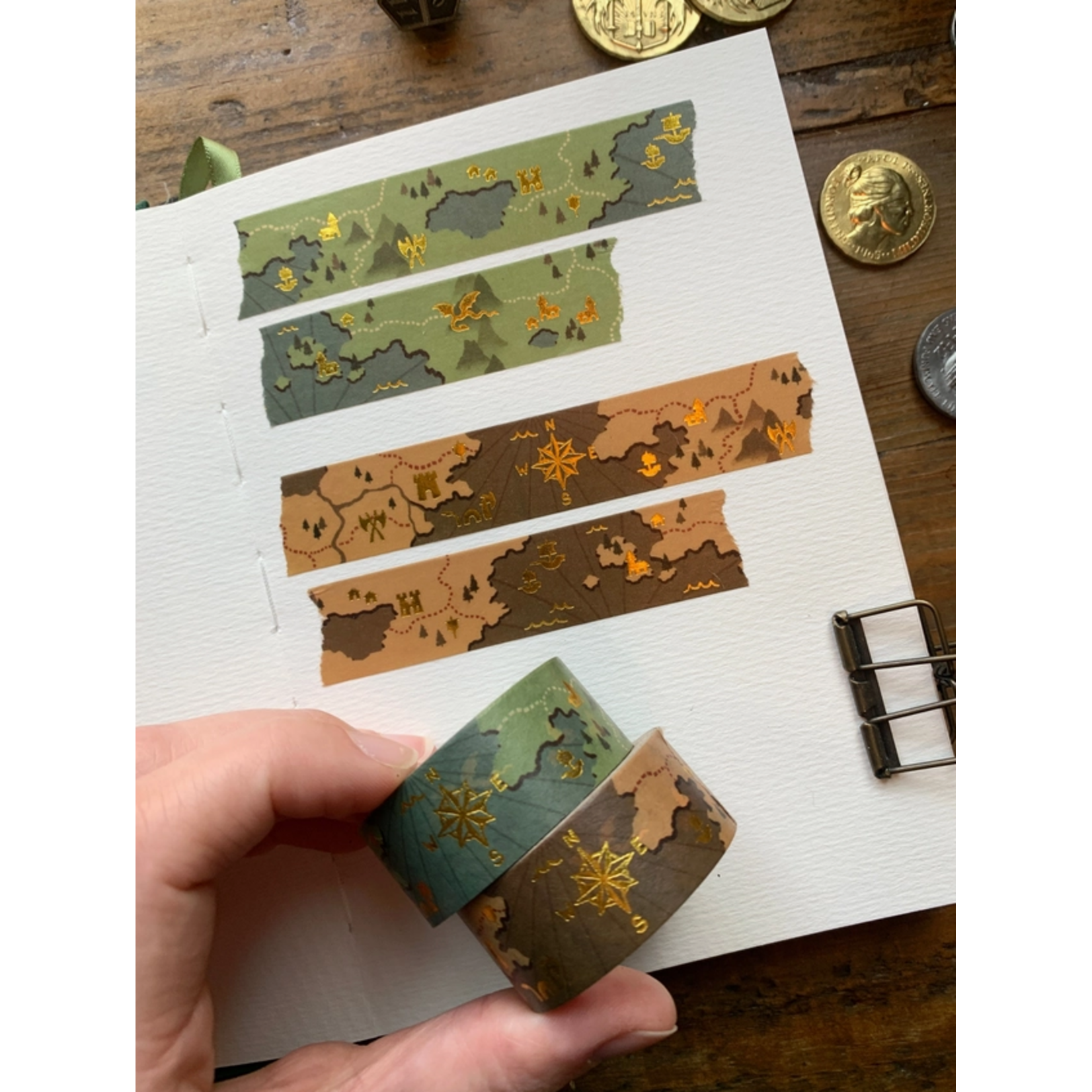 The Creeping Moon Washi Tape - Fantasy Maps - Gold Foil - Brown - 20 mm