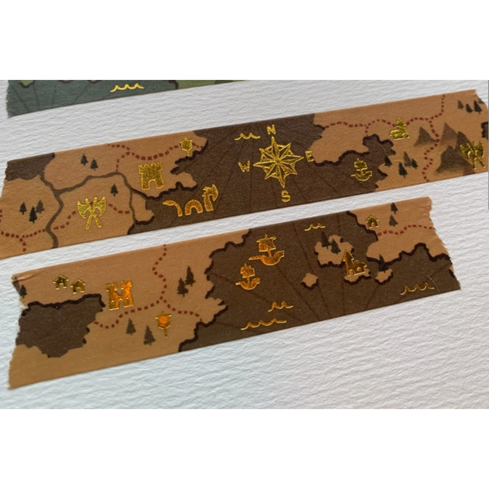 The Creeping Moon Washi Tape - Fantasy Maps - Gold Foil - Brown - 20 mm