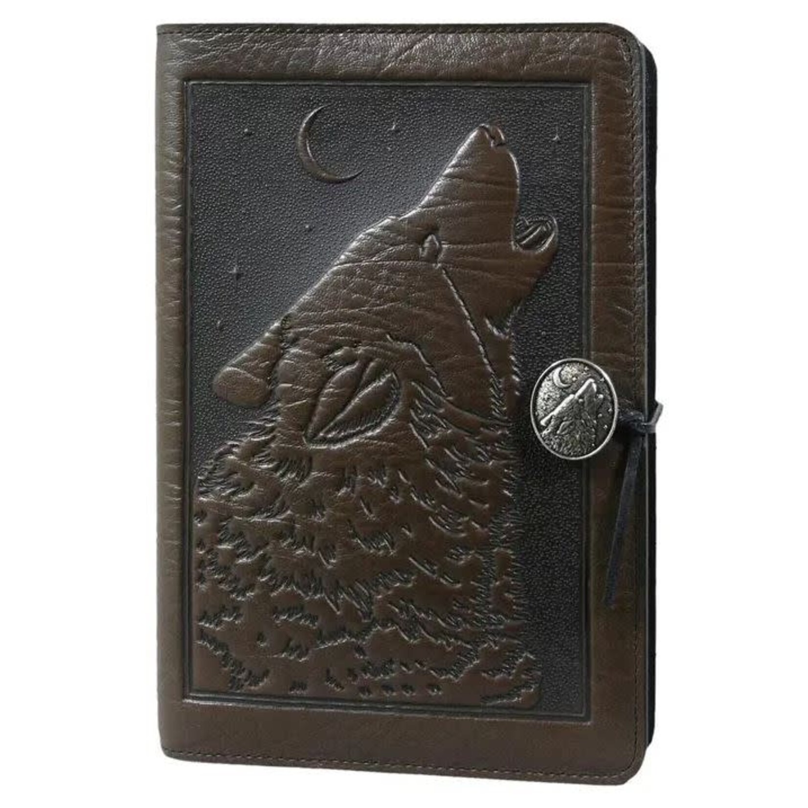 Oberon Design Refillable Leather Journal - Singing Wolf - Chocolate - 5x7