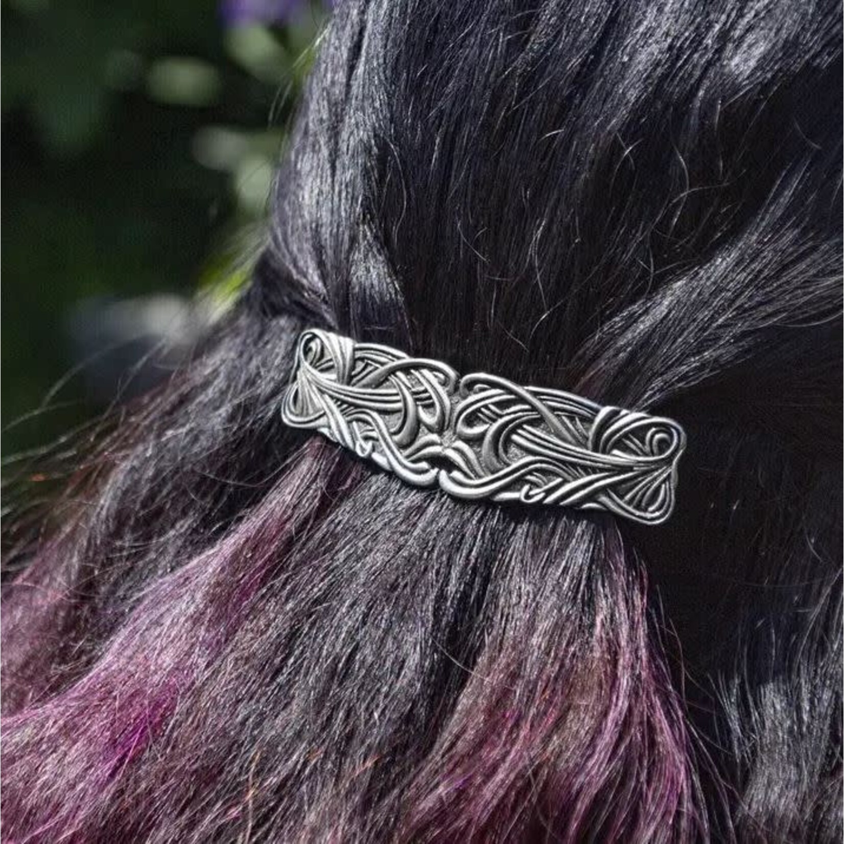 Oberon Design Barrette - Britannia Metal - Art Nouveau Swirl - 80mm