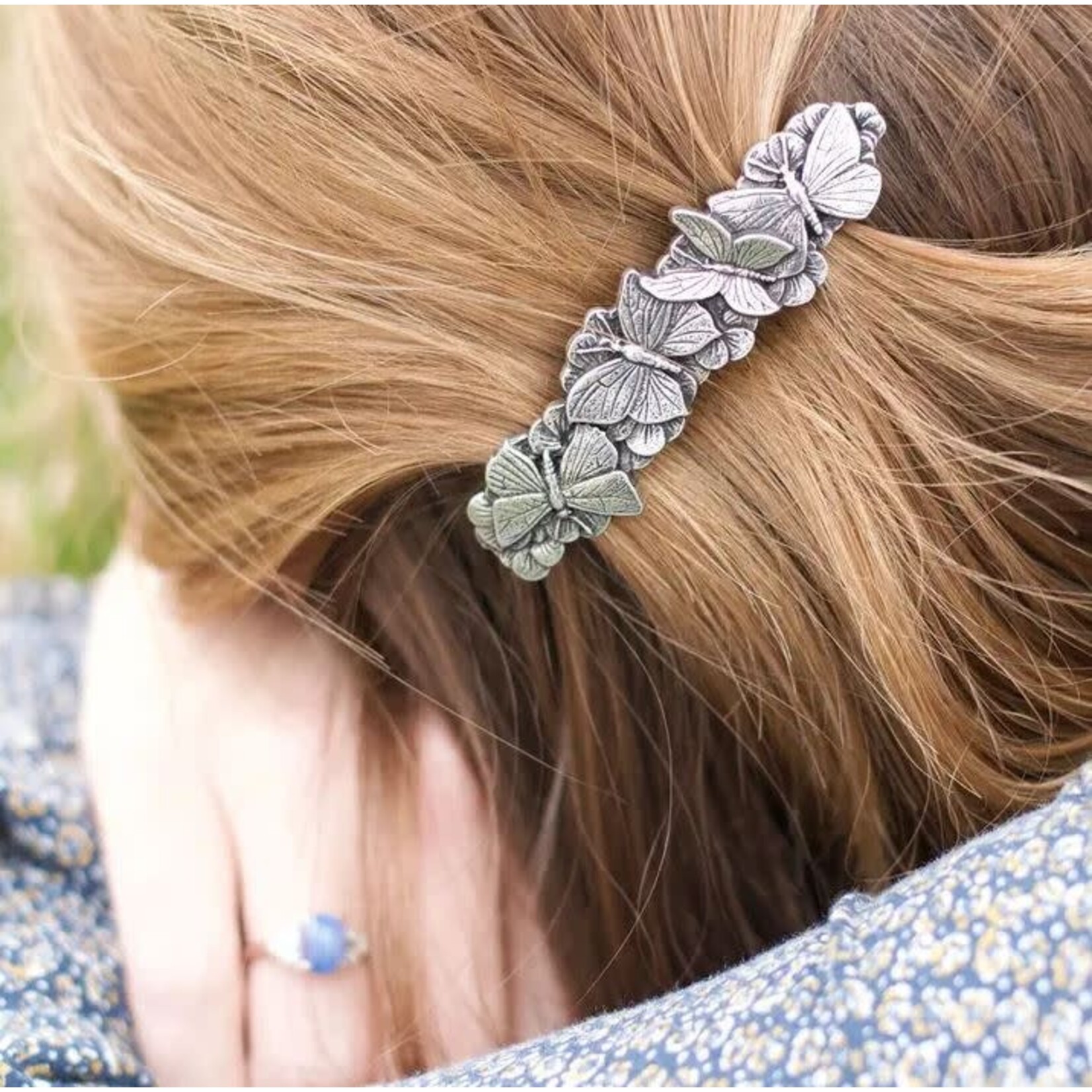 Oberon Design Barrette - Britannia Metal - Butterflies - 70mm