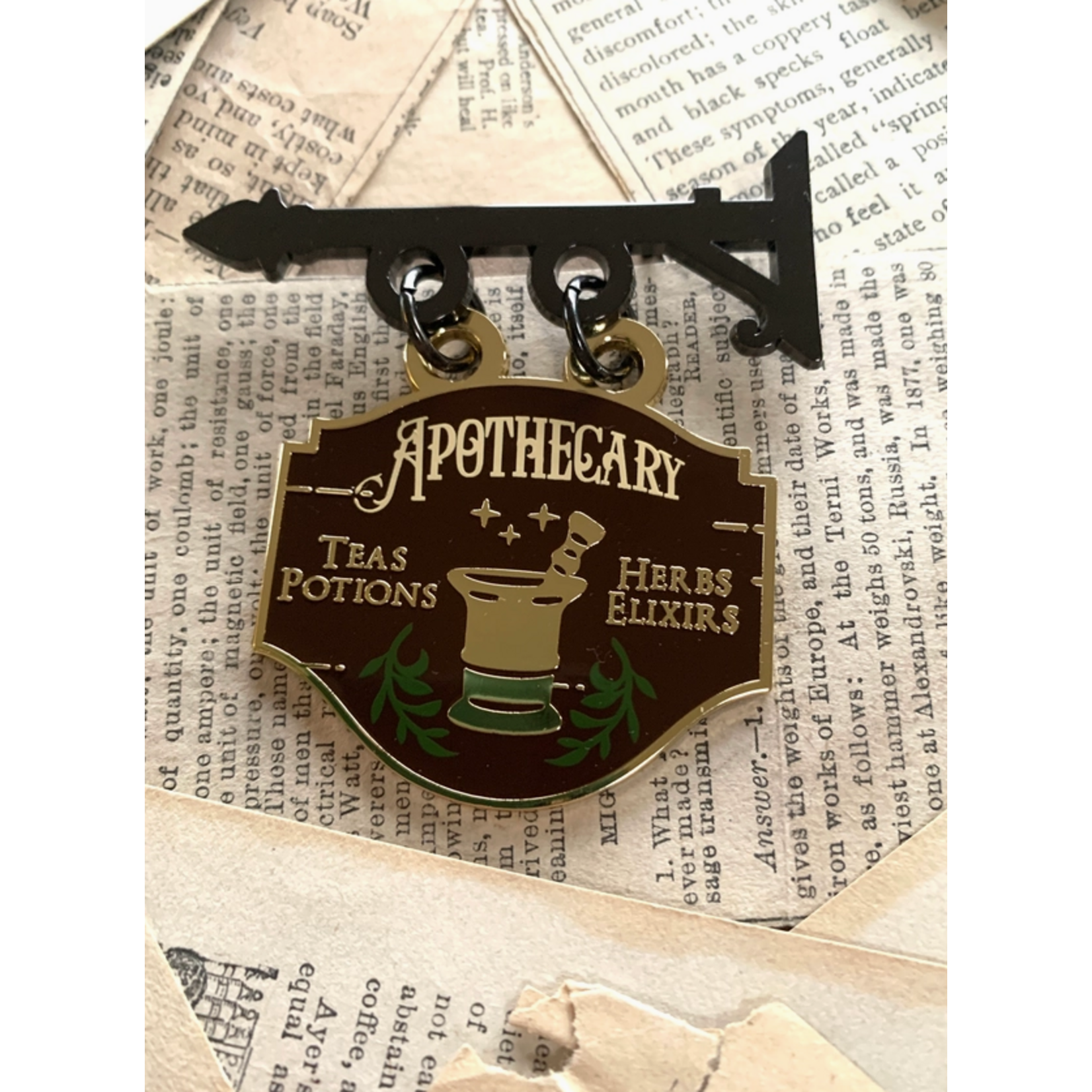 The Creeping Moon Enamel Pin - Apothecary Shop Sign