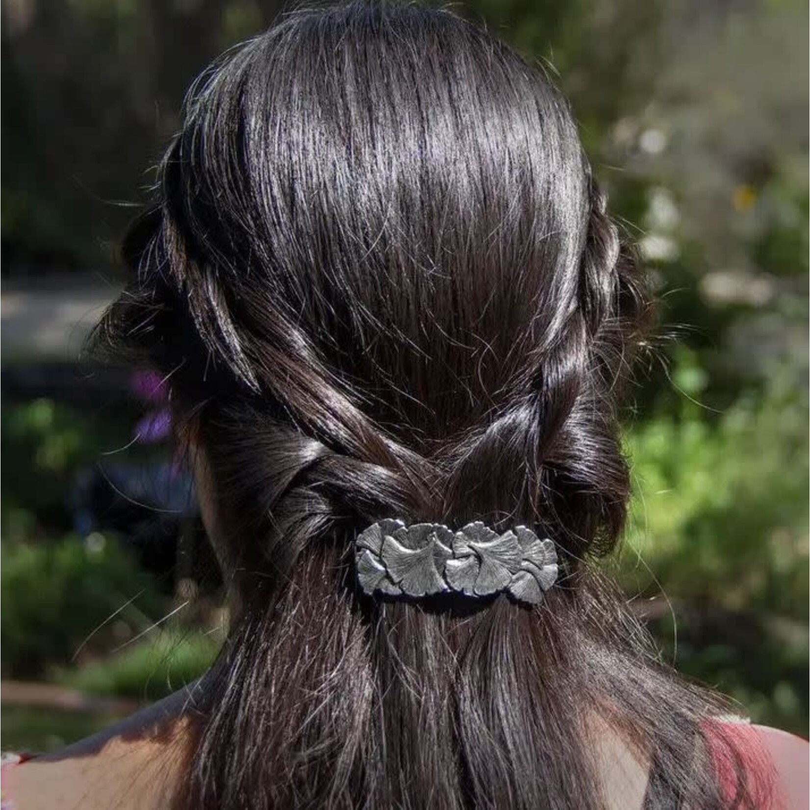 Oberon Design Barrette - Britannia Metal - Ginkgo - 70mm