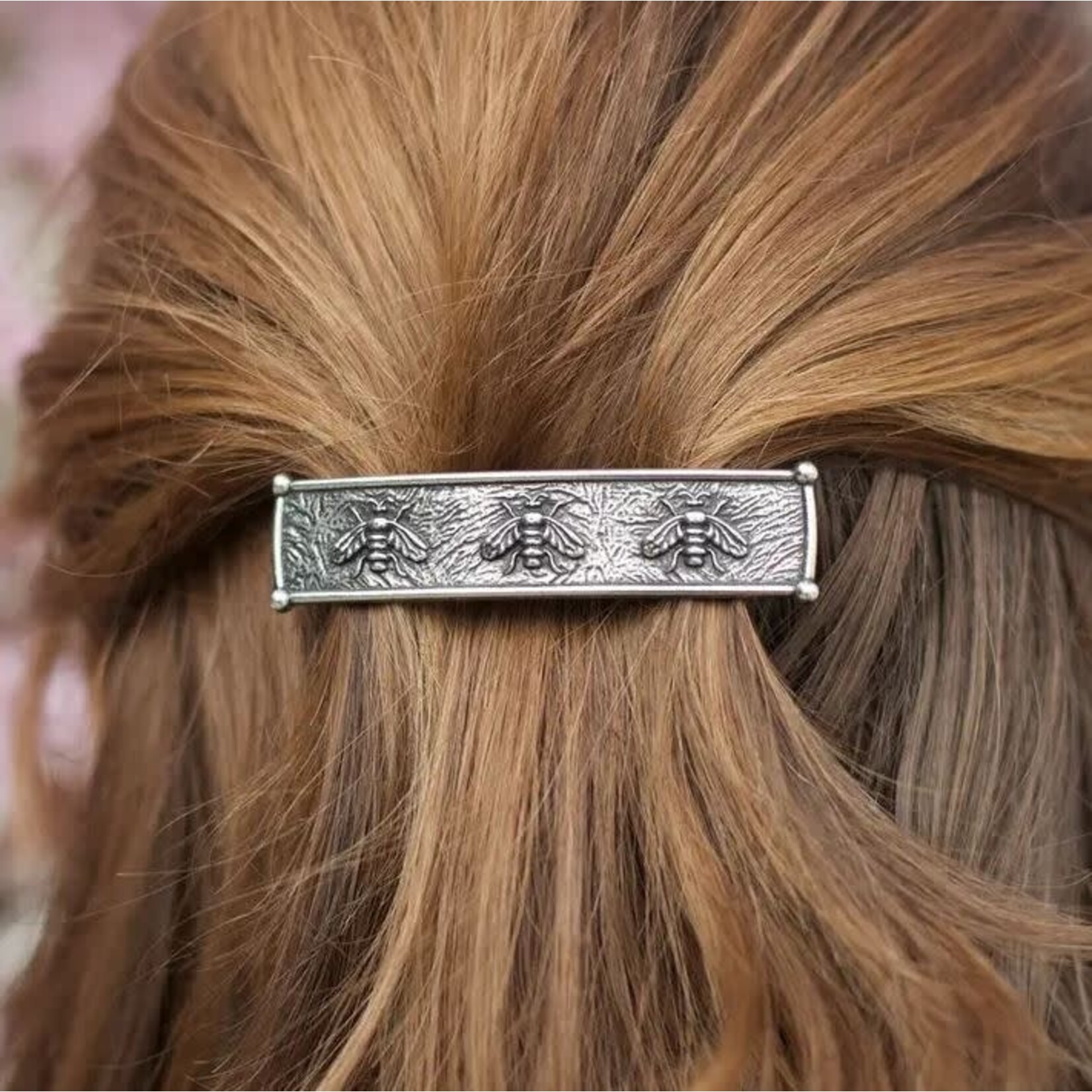 Oberon Design Barrette - Britannia Metal - Honey Bee - 60mm