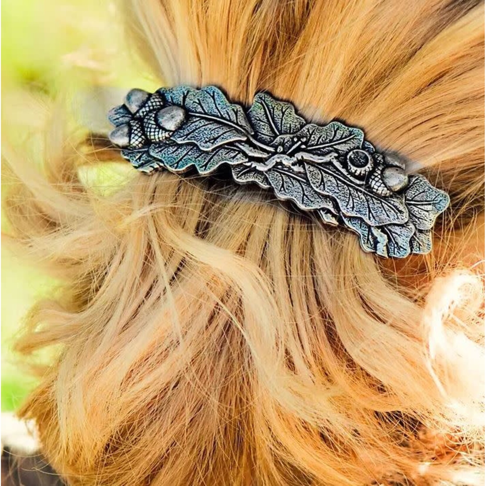Oberon Design Barrette - Britannia Metal - Oak Leaf - 80mm