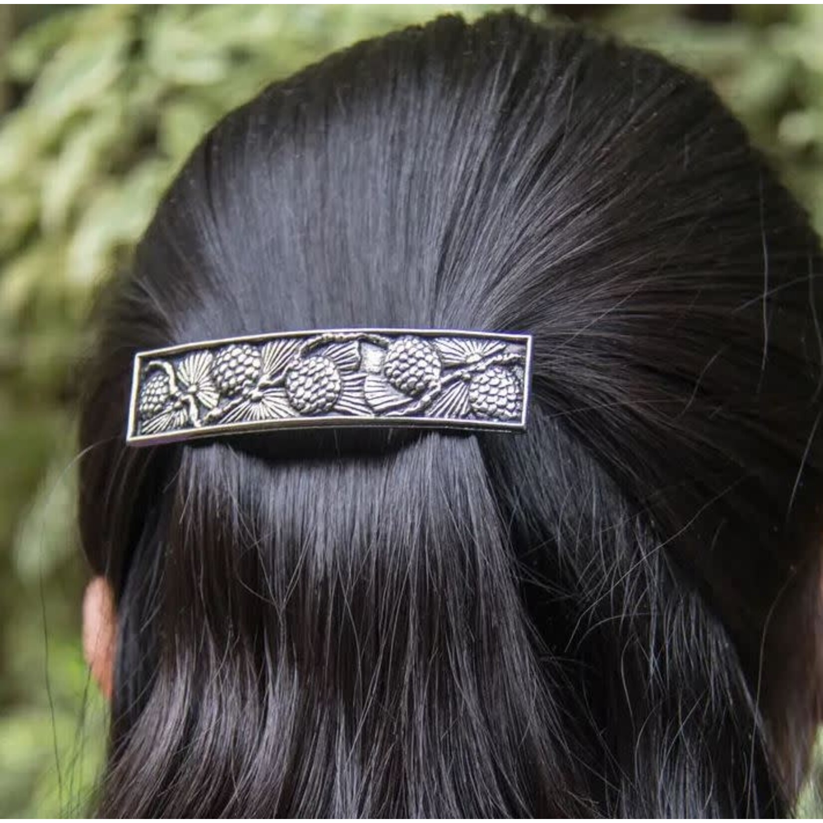 Oberon Design Barrette - Britannia Metal - Pinecone - 70mm