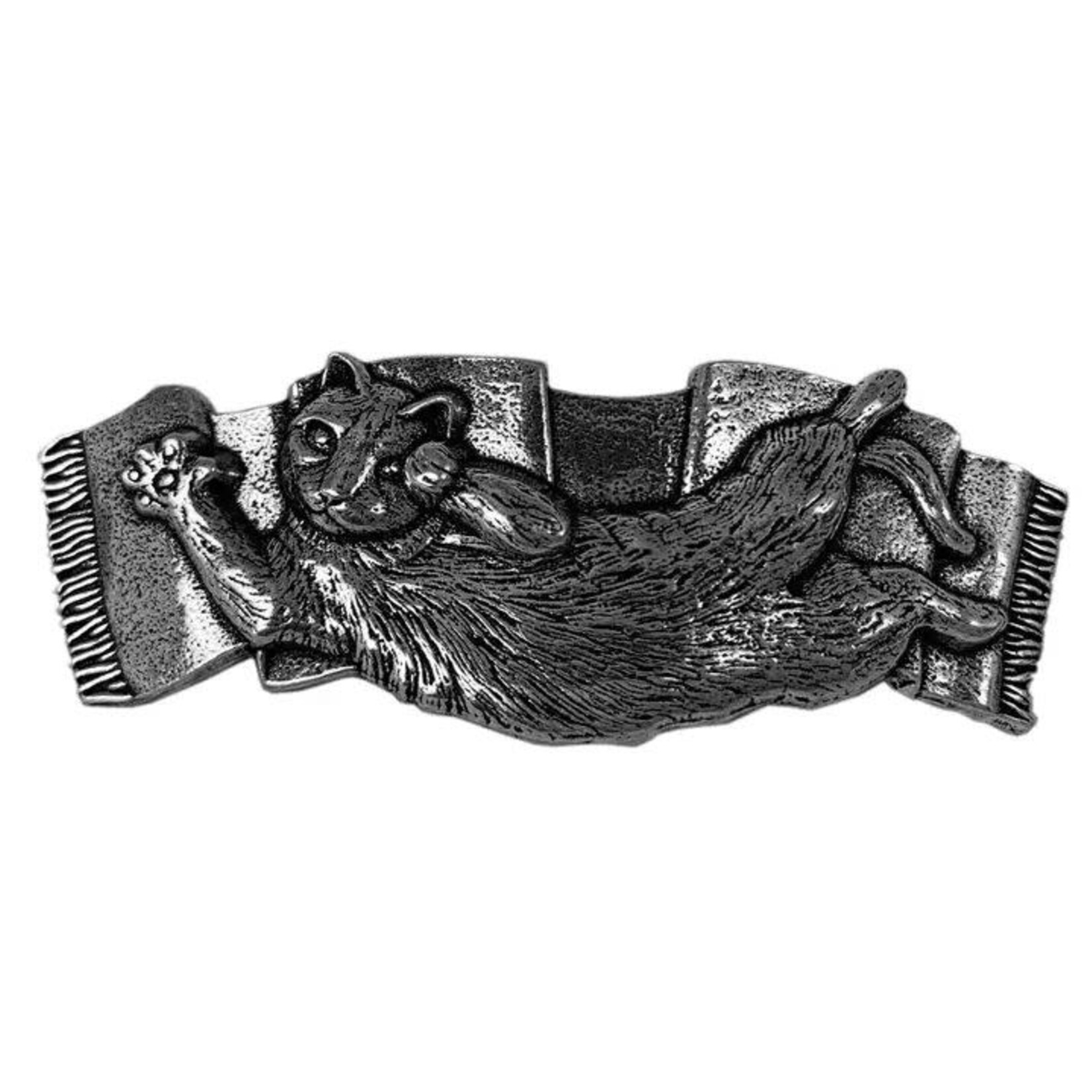 Oberon Design Barrette - Britannia Metal - Playful Cat - 70mm