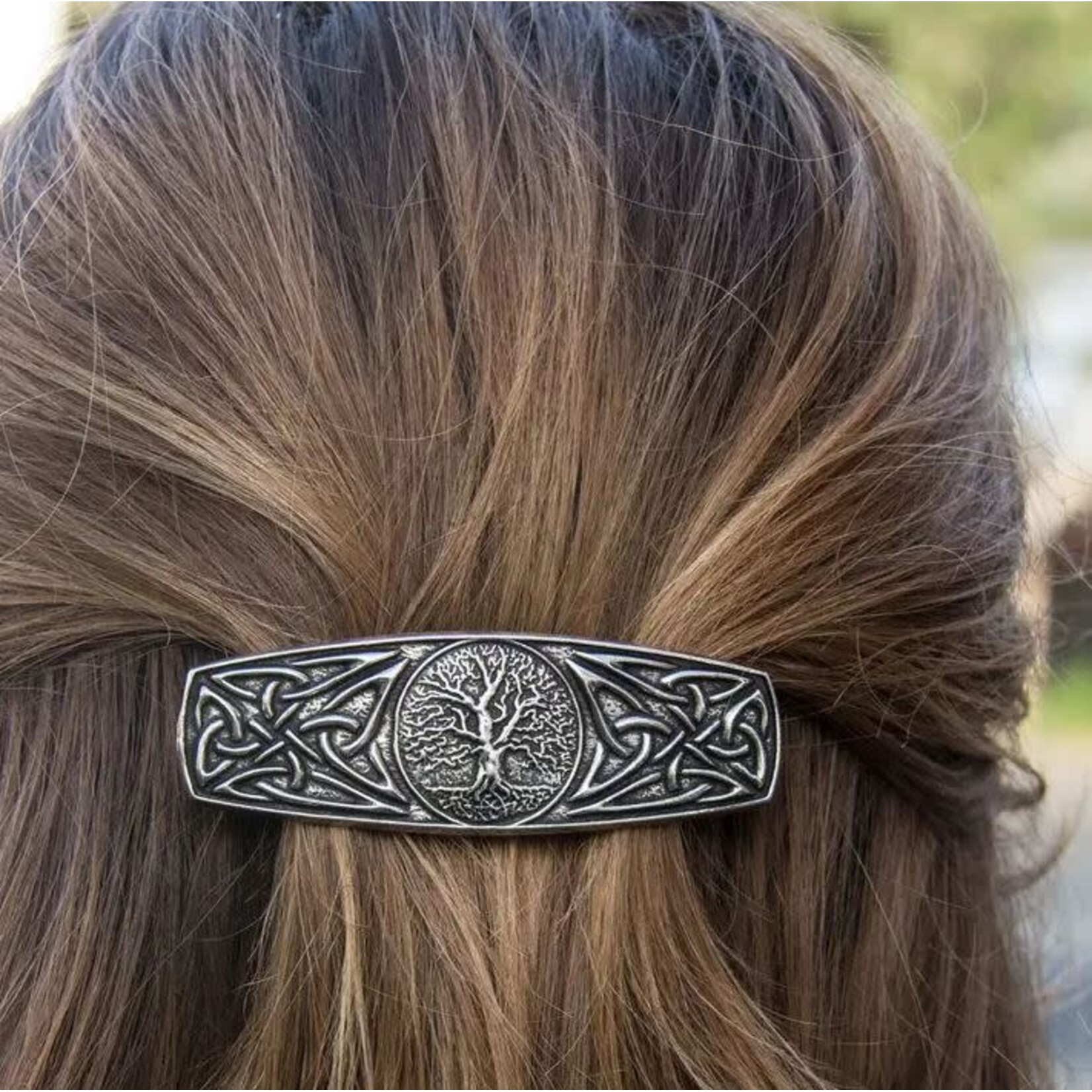 Oberon Design Barrette - Britannia Metal - World Tree - 70mm