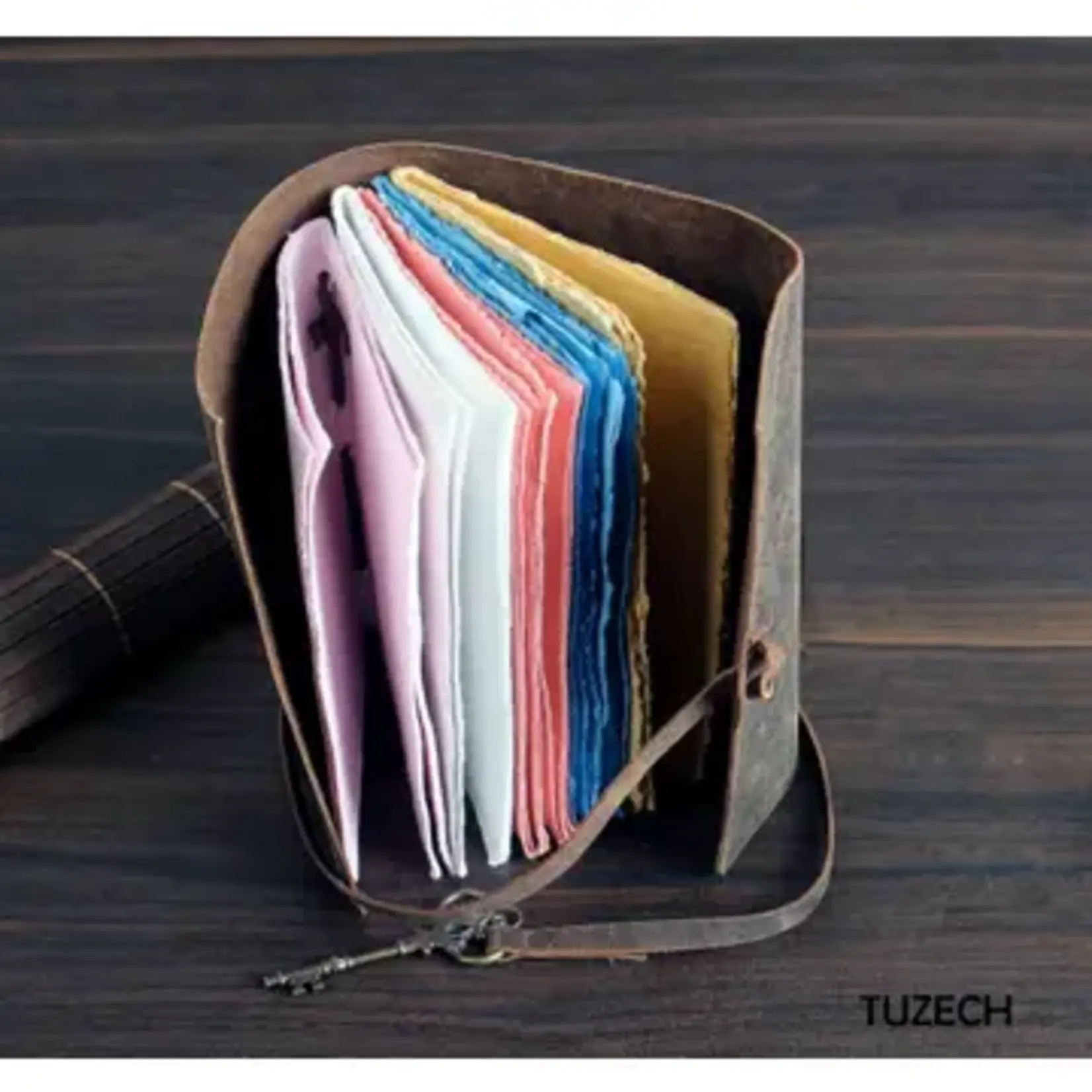 Immart Global LLC Leather Journal - Skeleton Key - Colorful Deckle Edge - 7x5 in