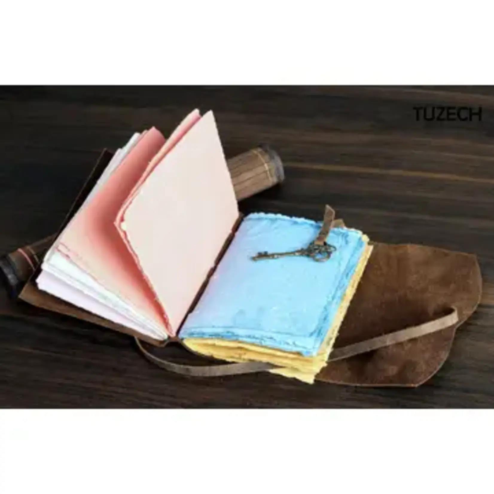 Immart Global LLC Leather Journal - Skeleton Key - Colorful Deckle Edge - 7x5 in