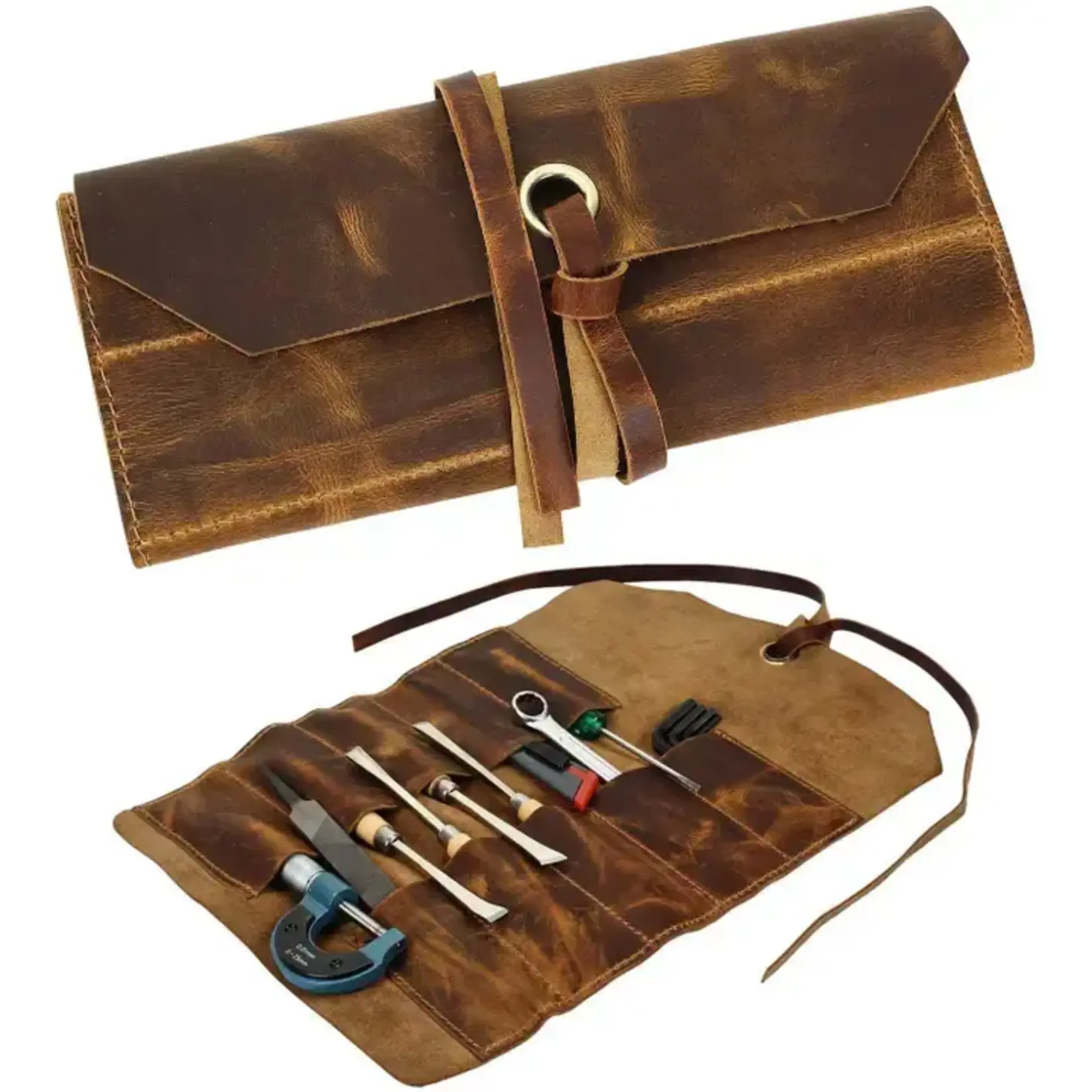 Immart Global LLC Leather Roll-Up Pouch - Brown - 16x10 in