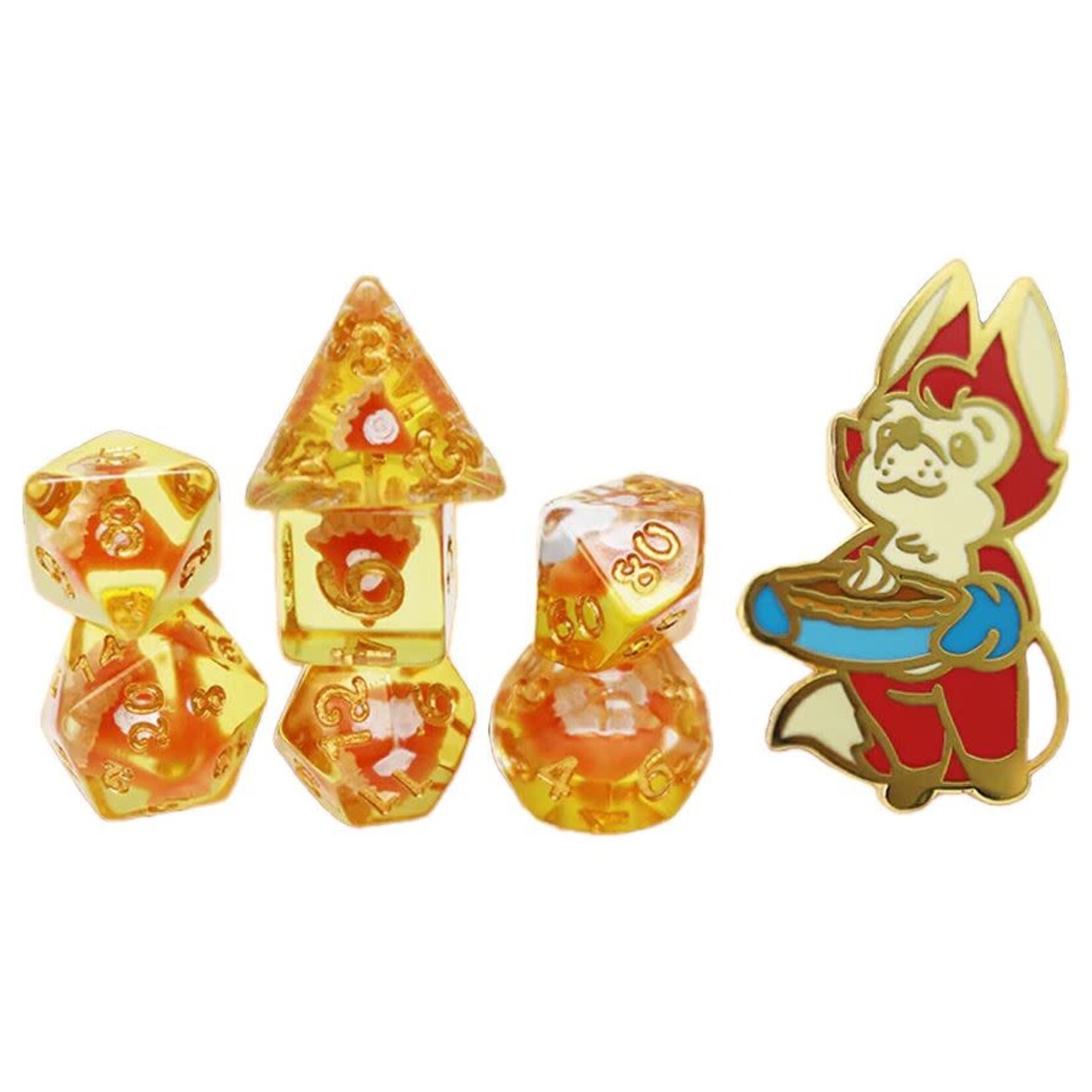 Pastry Pets: Pumpkin Pie Fox: Pin & 7 Polyhedral Dice Set