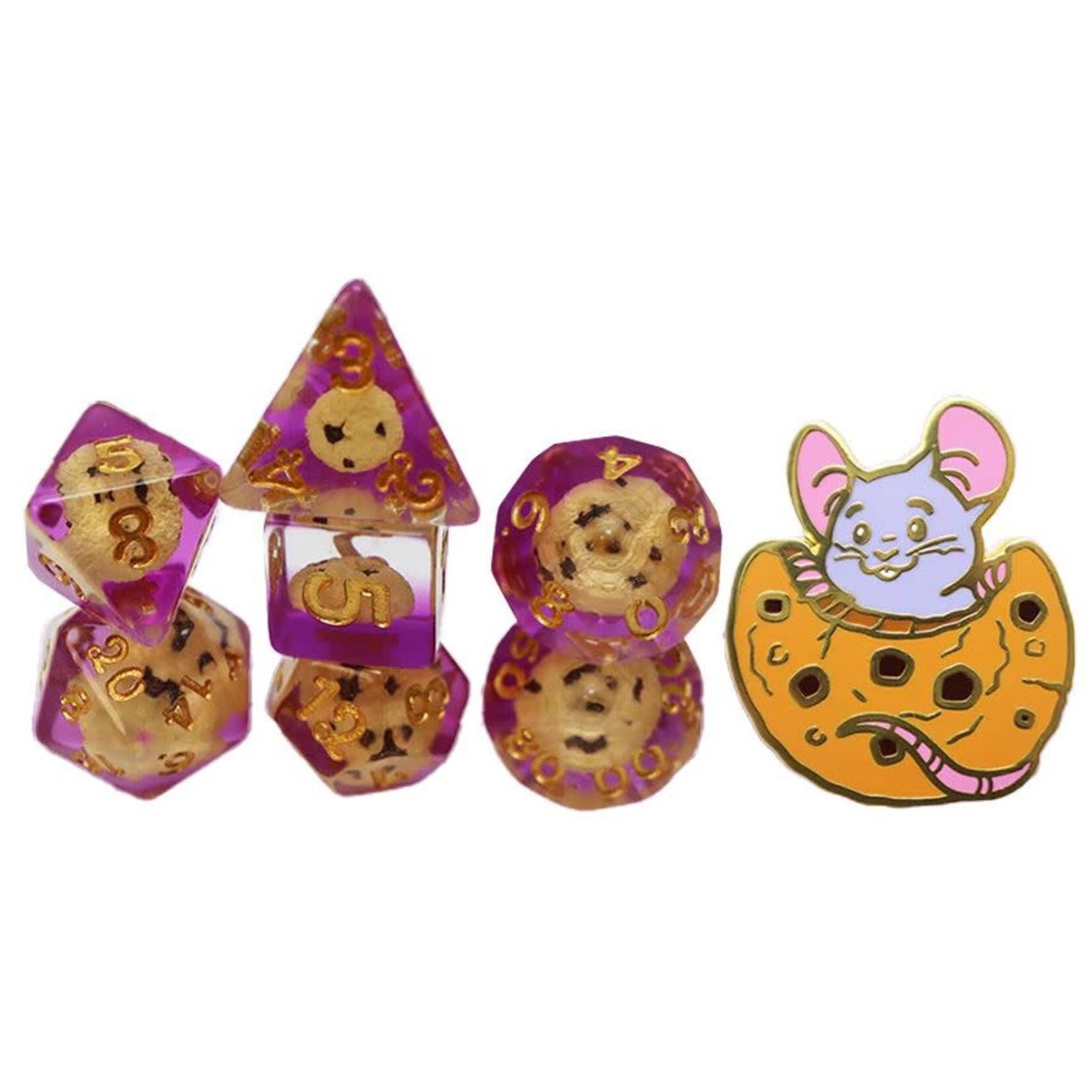 Pastry Pets: Chocolate Chip Cookie Mouse: Pin & 7 Polyhedral Dice Set