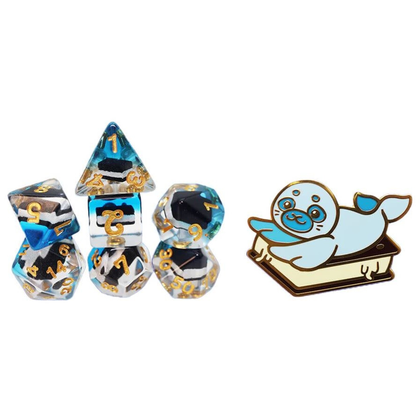 Pastry Pets: Ice Cream Sandwich Seal: Pin & 7 Polyhedral Dice Set