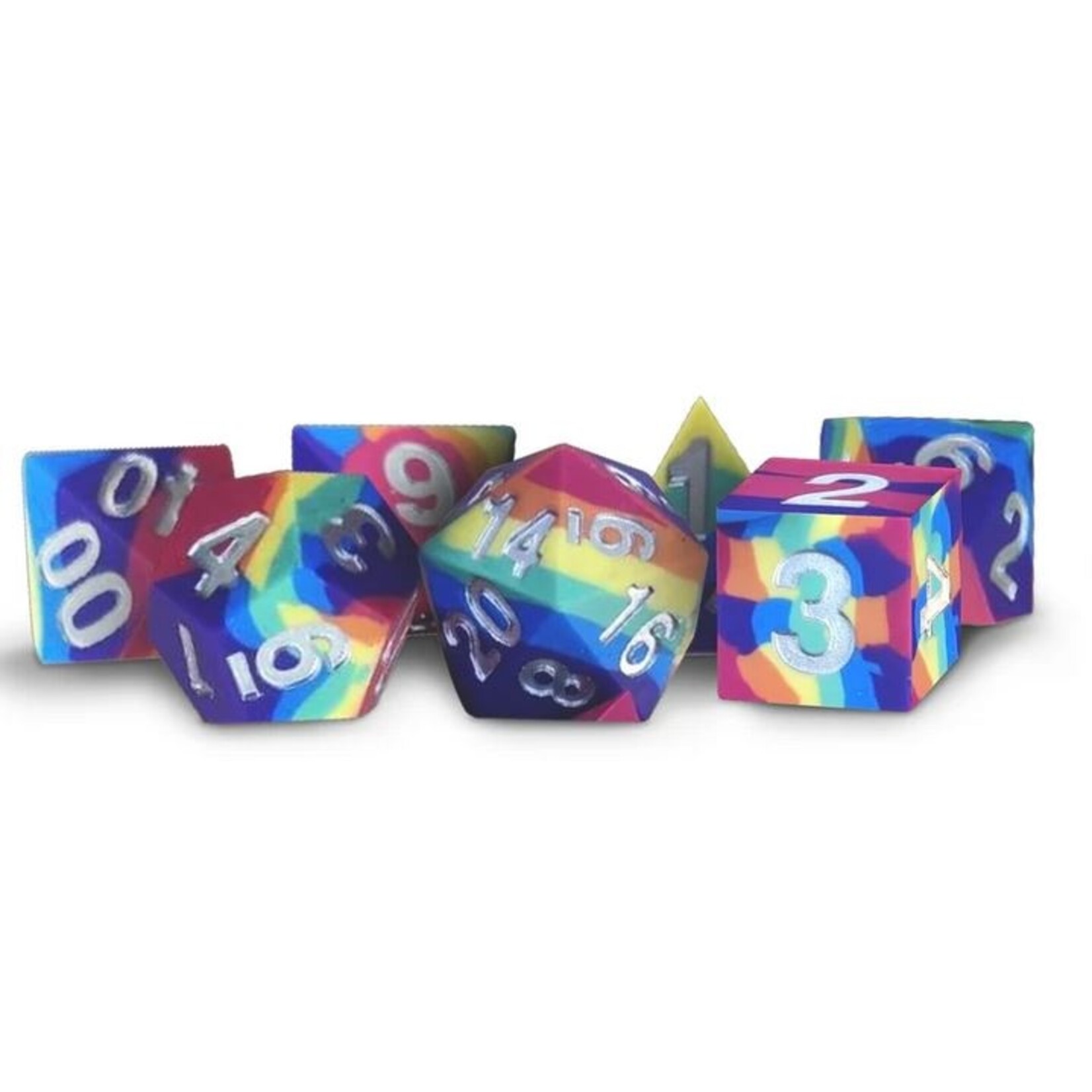 MDG Silicone Rubber Dice: Sharp Edge Rainbow | 16mm 7 Die Polyhedral Set MET 784