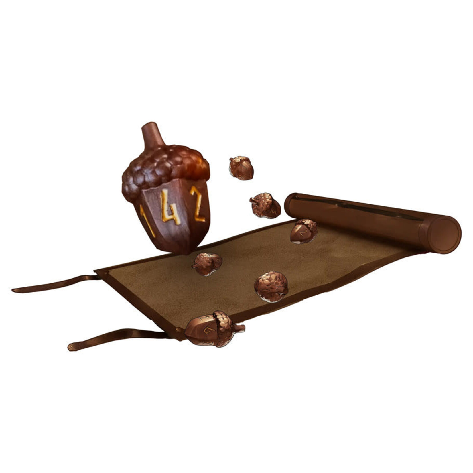 Legend in the Mist RPG: Leather Satchel with 6 Acorn Dice