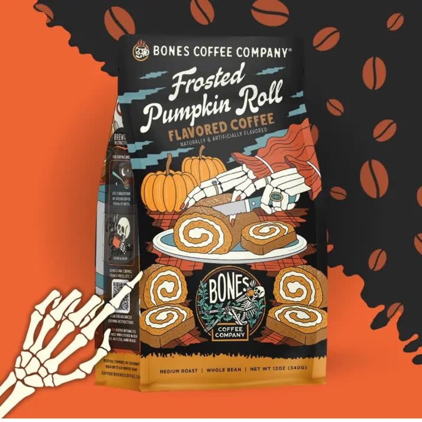 Bones Coffee: Frosted Pumpkin Roll 12oz Ground Coffee