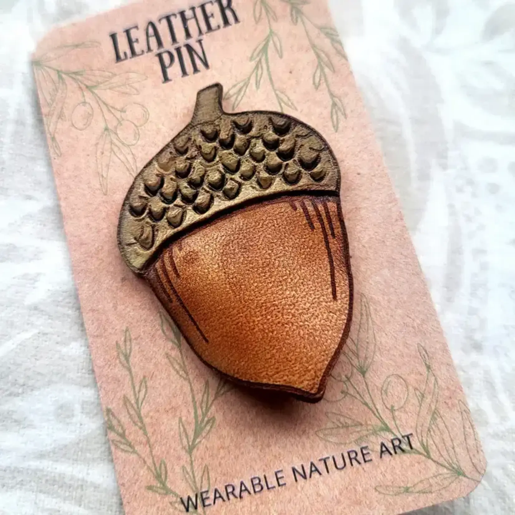 Wyrd & Witchy Art Leather Pin - Acorn