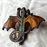 Wyrd & Witchy Art Leather Pin - Dragon - Green