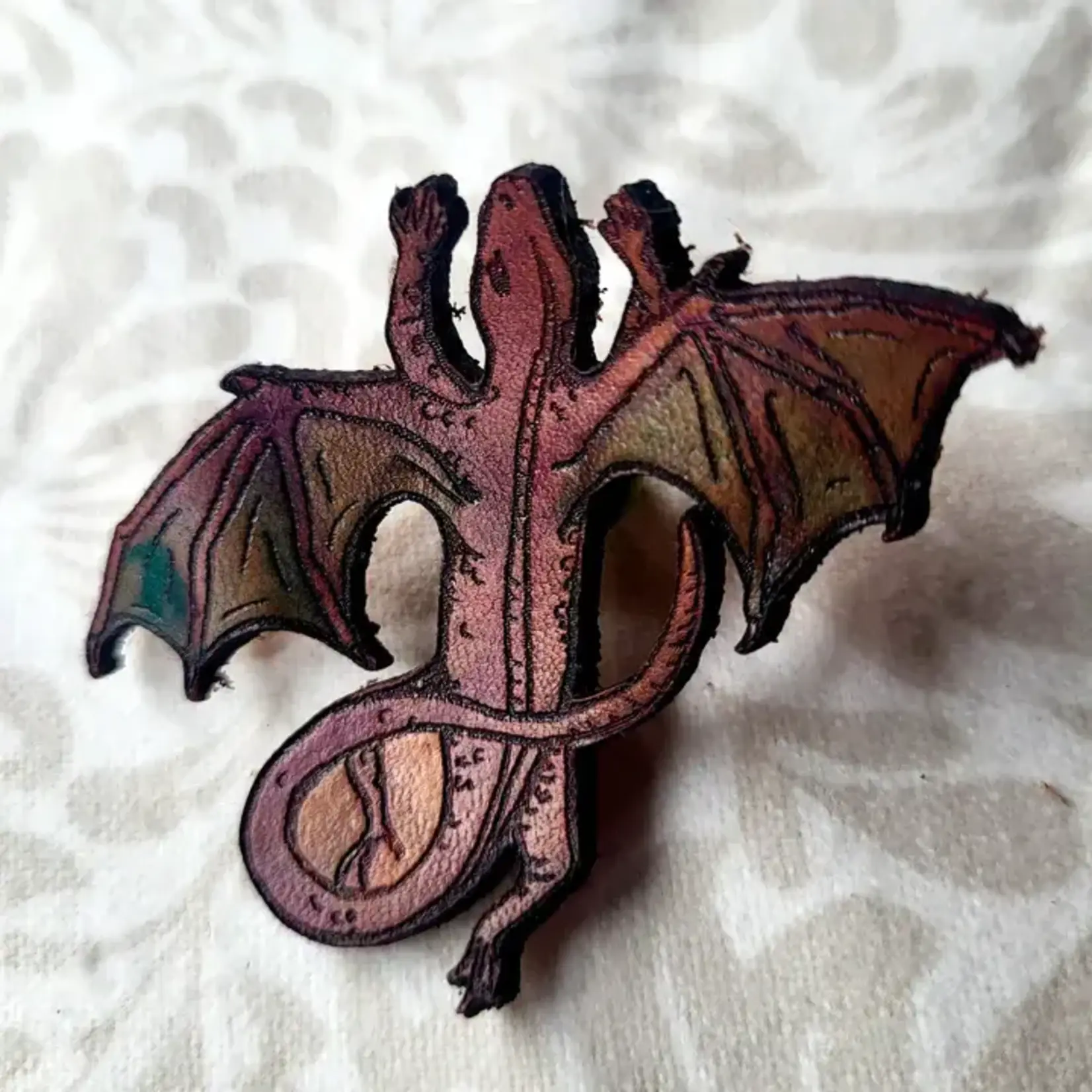 Wyrd & Witchy Art Leather Pin - Dragon - Purple