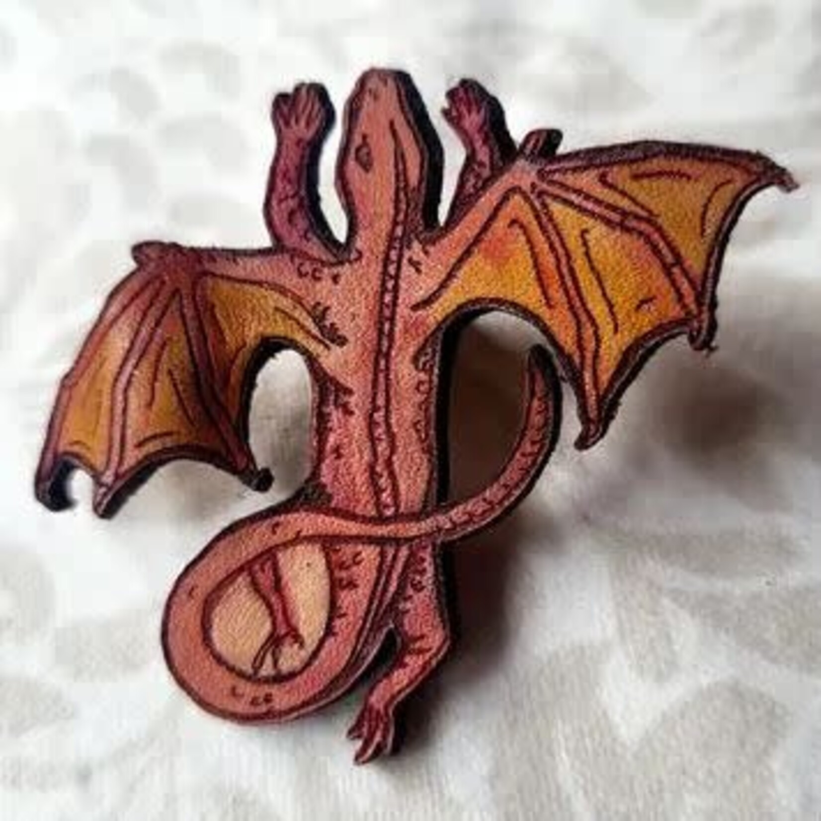 Wyrd & Witchy Art Leather Pin - Dragon - Red