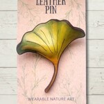 Wyrd & Witchy Art Leather Pin - Gingko Leaf - Green