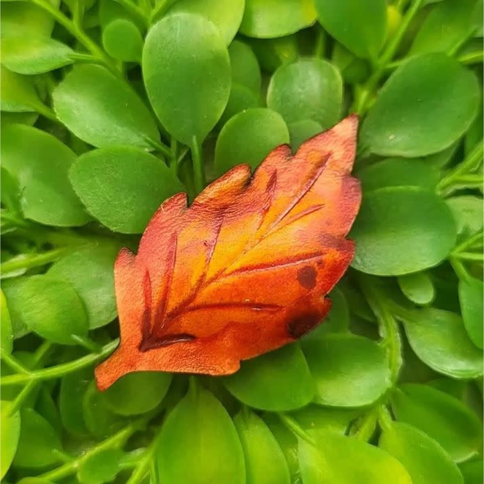 Wyrd & Witchy Art Leather Pin - Mini Maple Leaf - Red