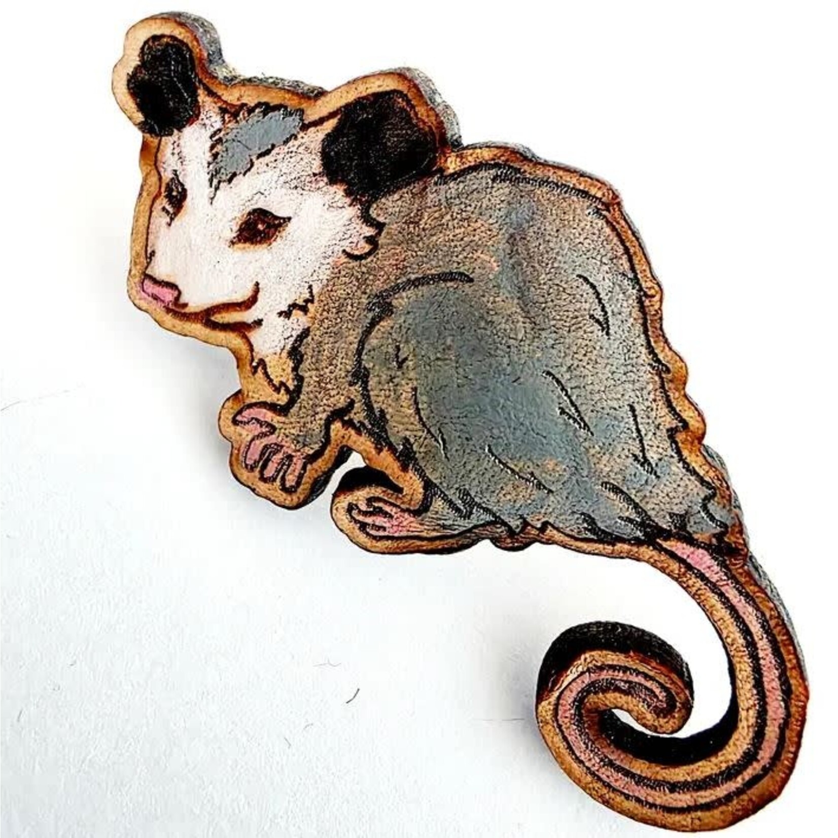 Wyrd & Witchy Art Leather Pin - Opossum