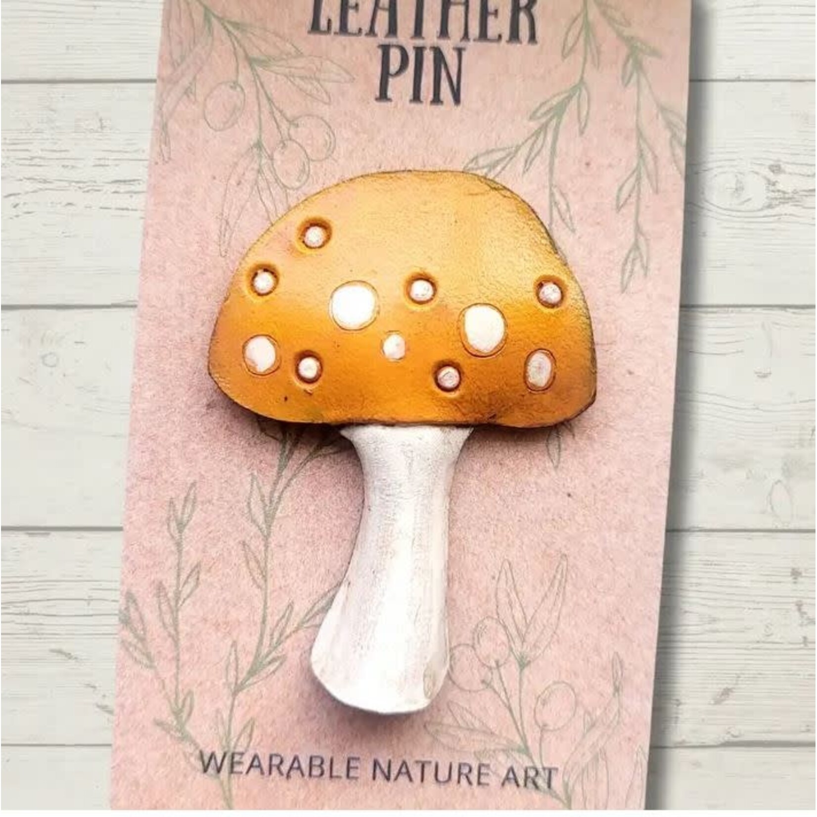 Wyrd & Witchy Art Leather Pin - Spotted Mushroom - Yellow