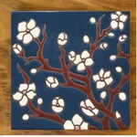 Carly Quinn Designs Art Tile - Cherry Blossoms - Dark Blue