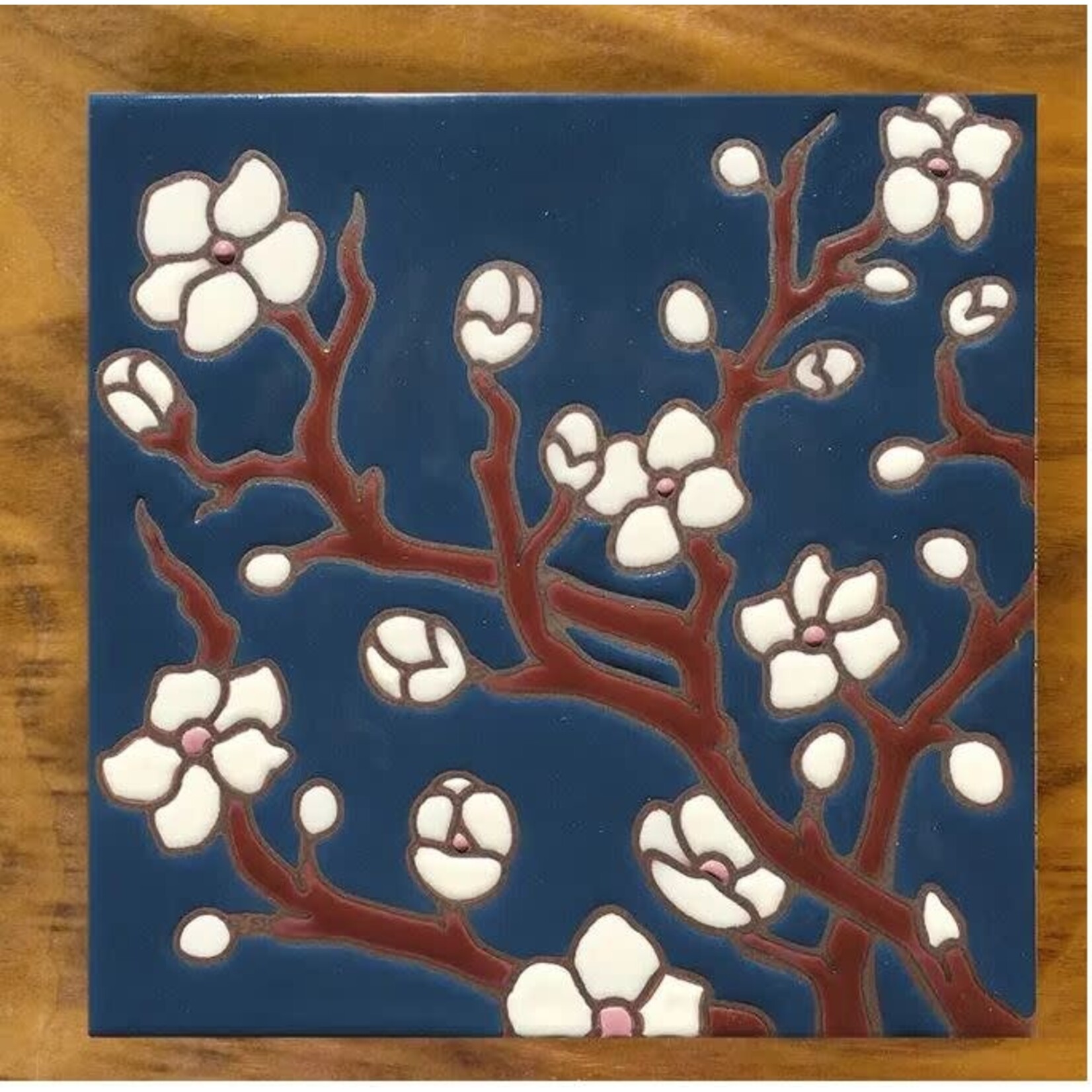 Carly Quinn Designs Art Tile - Cherry Blossoms - Dark Blue