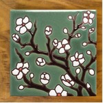 Carly Quinn Designs Art Tile - Cherry Blossoms - Jade