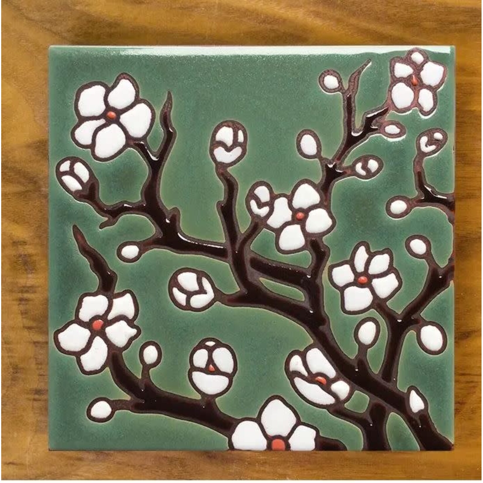 Carly Quinn Designs Art Tile - Cherry Blossoms - Jade