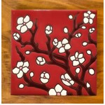 Carly Quinn Designs Art Tile - Cherry Blossoms - Red