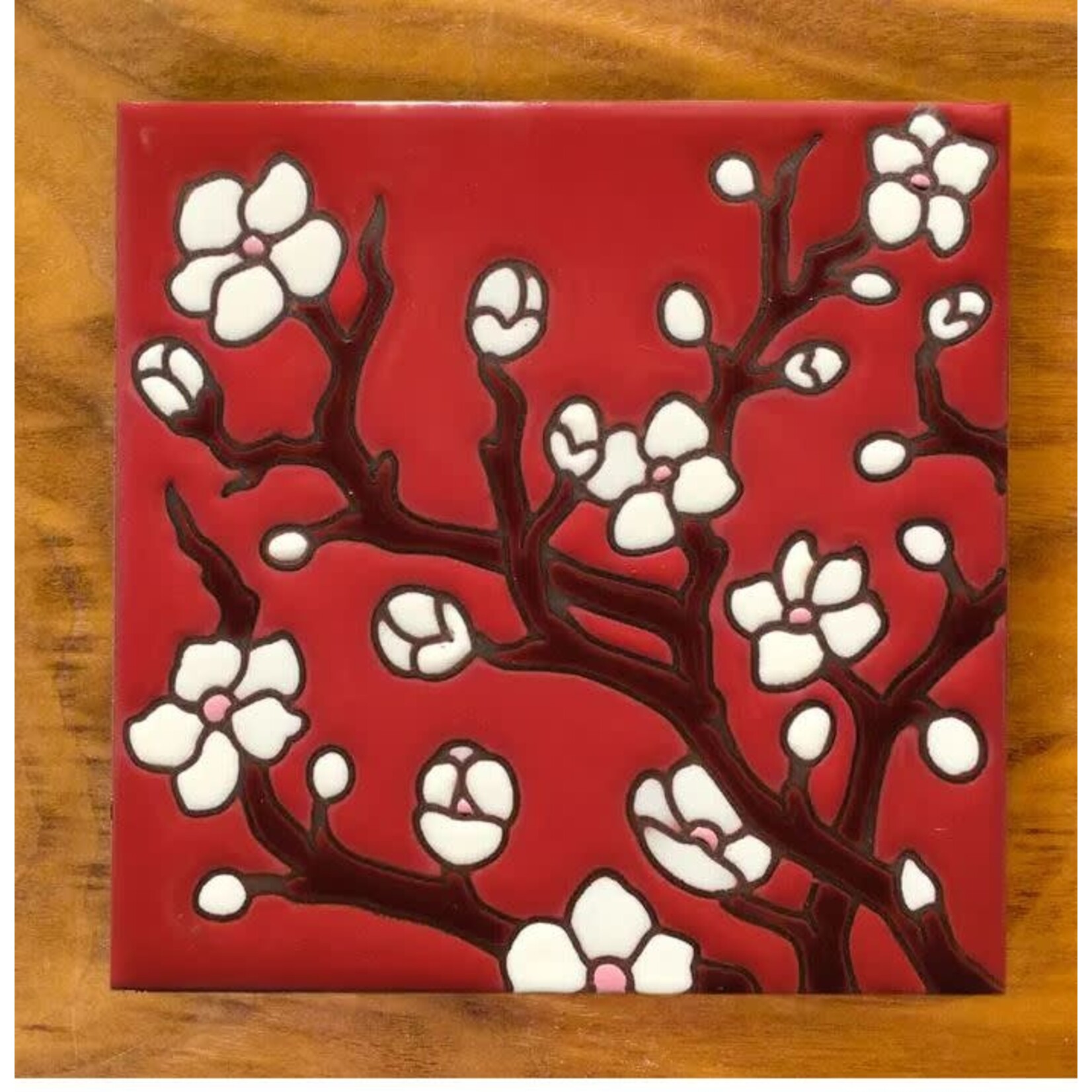 Carly Quinn Designs Art Tile - Cherry Blossoms - Red